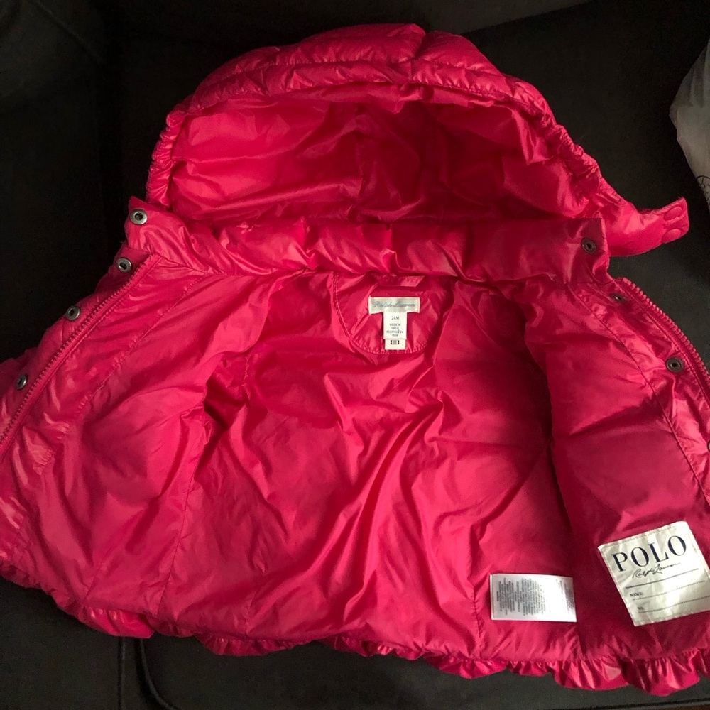 SZ 24 months pink down hooded peplum jacket. - Picture 4 of 9